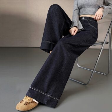 Solid color Korean loose wide leg women jeans autumn