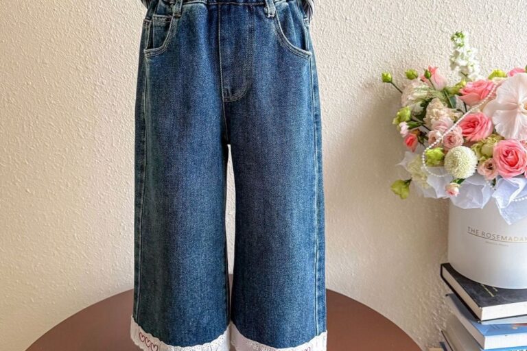Autumn loose lace wide leg girls children jeans