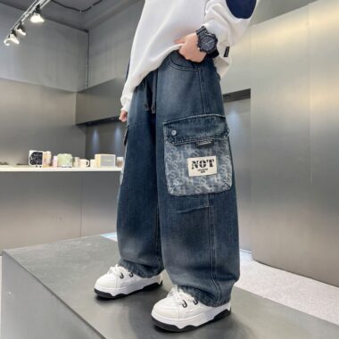 Autumn large pocket loose fashion boys children jeans