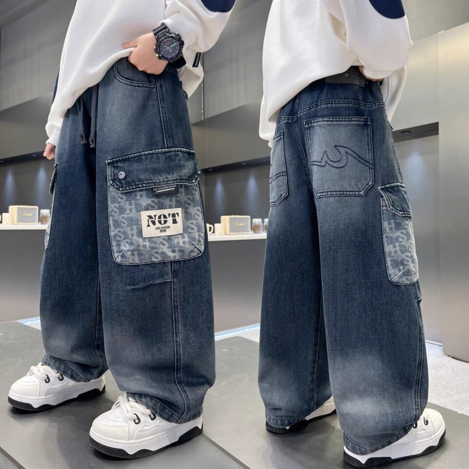 Autumn large pocket loose fashion boys children jeans
