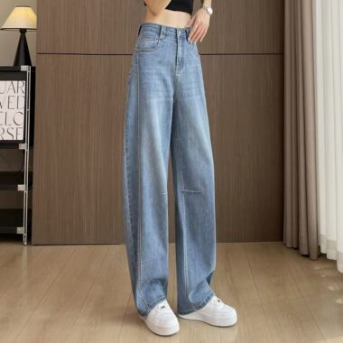 Summer light color high waist loose wide leg women jeans
