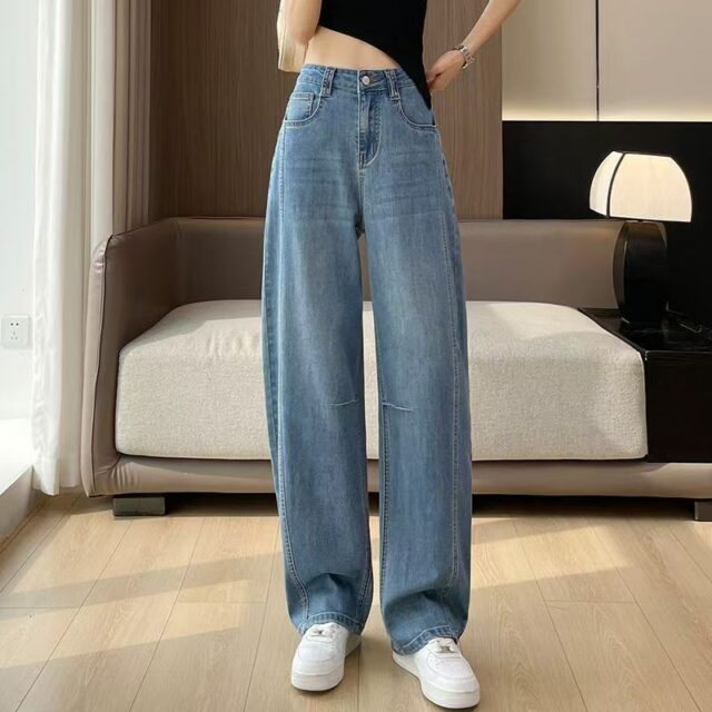 Summer light color high waist loose wide leg women jeans