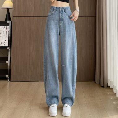 Summer light color high waist loose wide leg women jeans