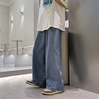 Summer lightweight straight loose wide leg men jeans