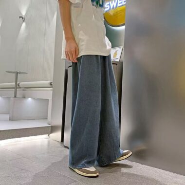 Summer lightweight straight loose wide leg men jeans