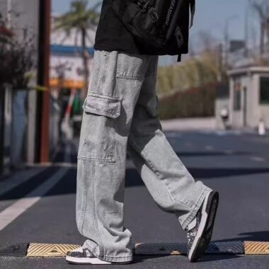 Vintage American loose cargo pocket casual men jeans