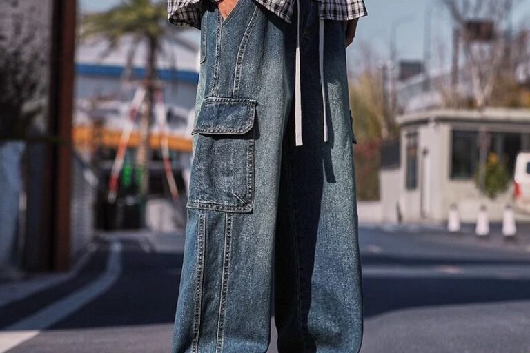 Vintage American loose cargo pocket casual men jeans