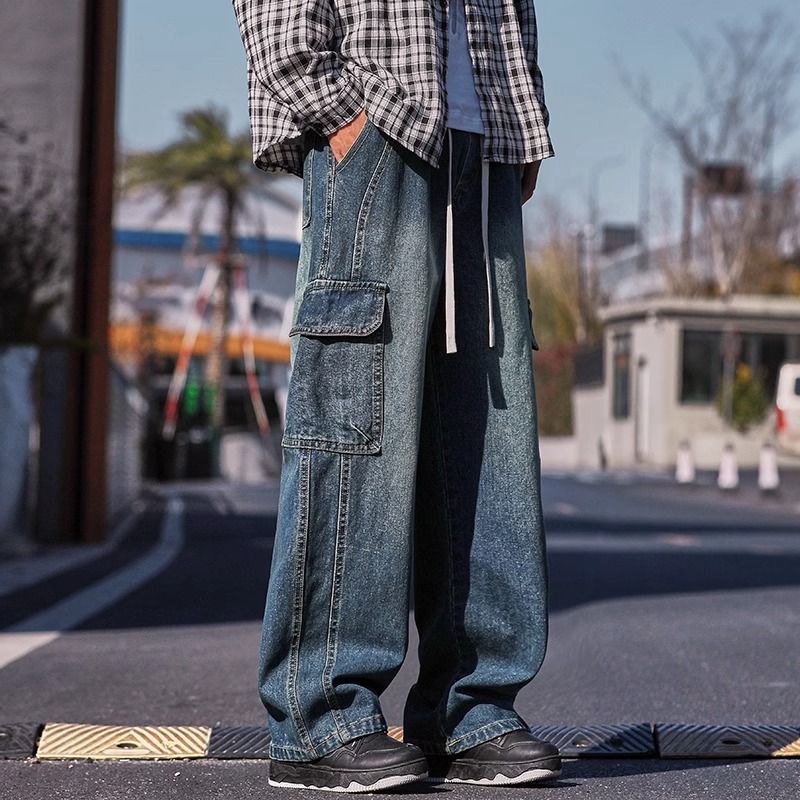 Vintage American loose cargo pocket casual men jeans