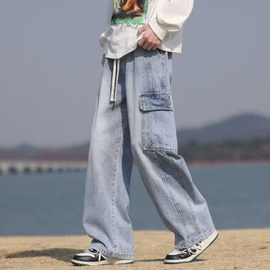 Vintage American loose cargo pocket casual men jeans