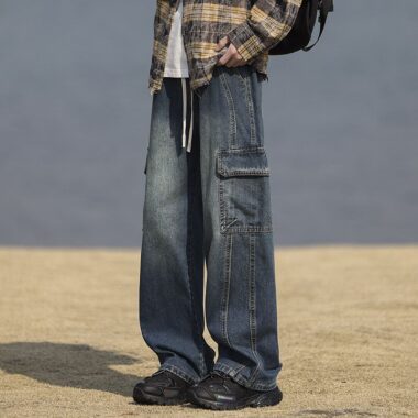 Vintage American loose cargo pocket casual men jeans