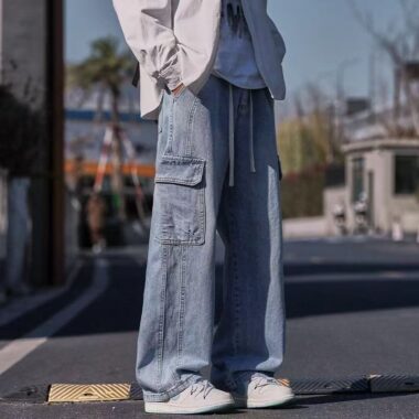 Vintage American loose cargo pocket casual men jeans