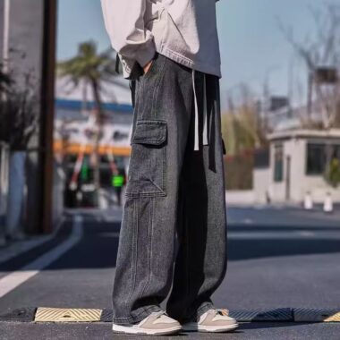 Vintage American loose cargo pocket casual men jeans