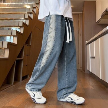 Spring autumn loose straight wide leg casual men jeans