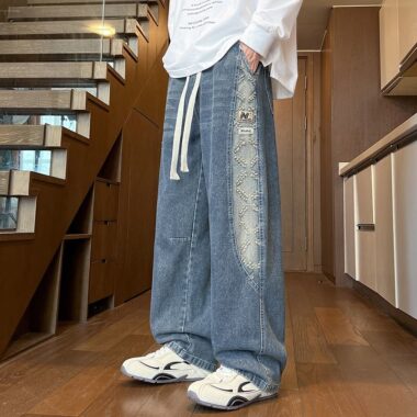 Spring autumn loose straight wide leg casual men jeans