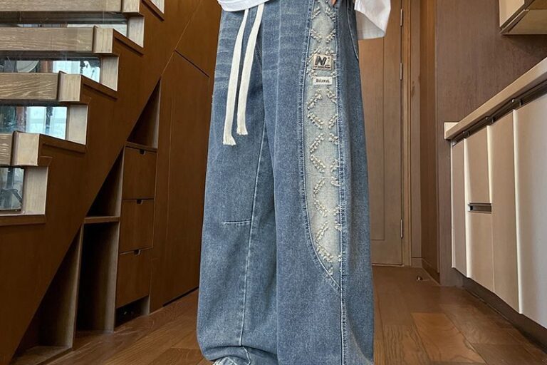 Spring autumn loose straight wide leg casual men jeans