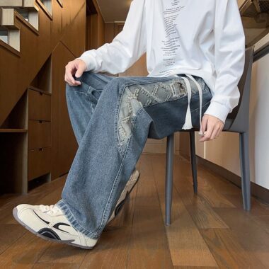 Spring autumn loose straight wide leg casual men jeans