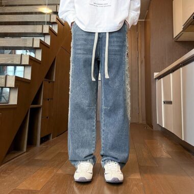 Spring autumn loose straight wide leg casual men jeans