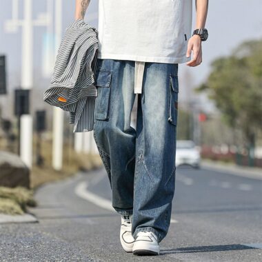Spring summer loose straight workwear men jeans