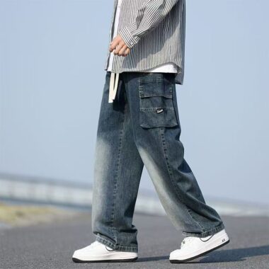 Spring summer loose straight workwear men jeans