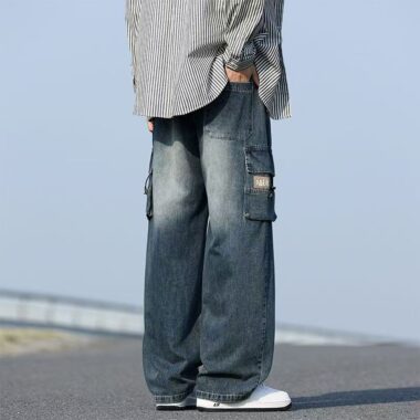 Spring summer loose straight workwear men jeans