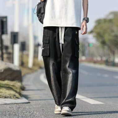 Spring summer loose straight workwear men jeans