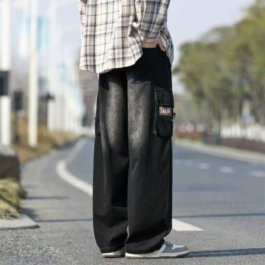 Spring summer loose straight workwear men jeans