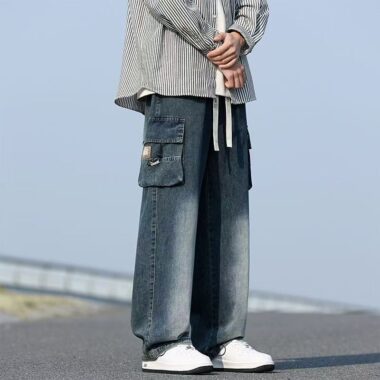 Spring summer loose straight workwear men jeans