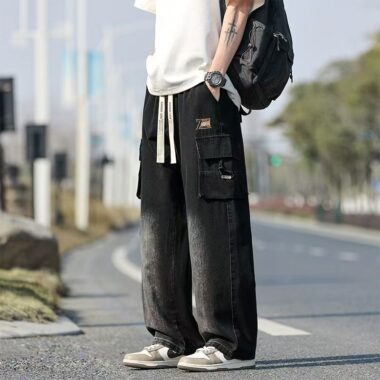 Spring summer loose straight workwear men jeans