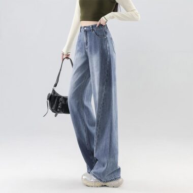 Fashion high waist loose wide leg women jeans