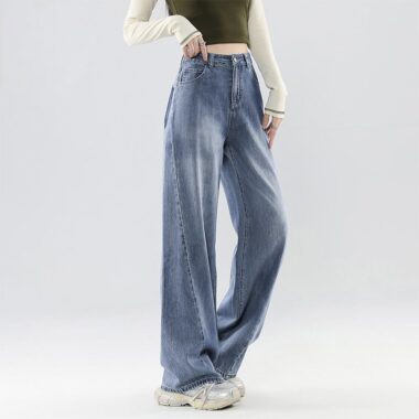 Fashion high waist loose wide leg women jeans