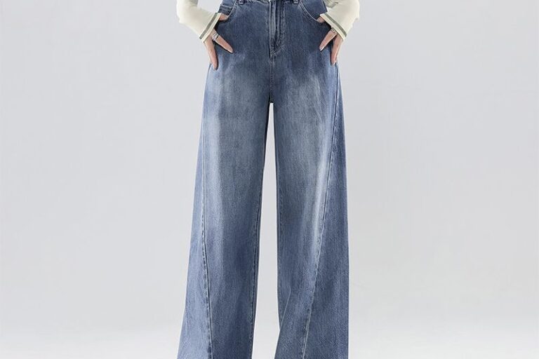 Loose design high waist wide leg women jeans (6) Fashion high waist loose wide leg women jeans