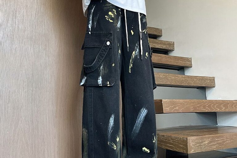 American vintage paint splatter loose wide leg men jeans