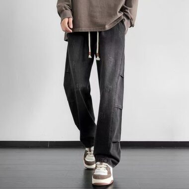 Vintage patchwork loose straight American men jeans