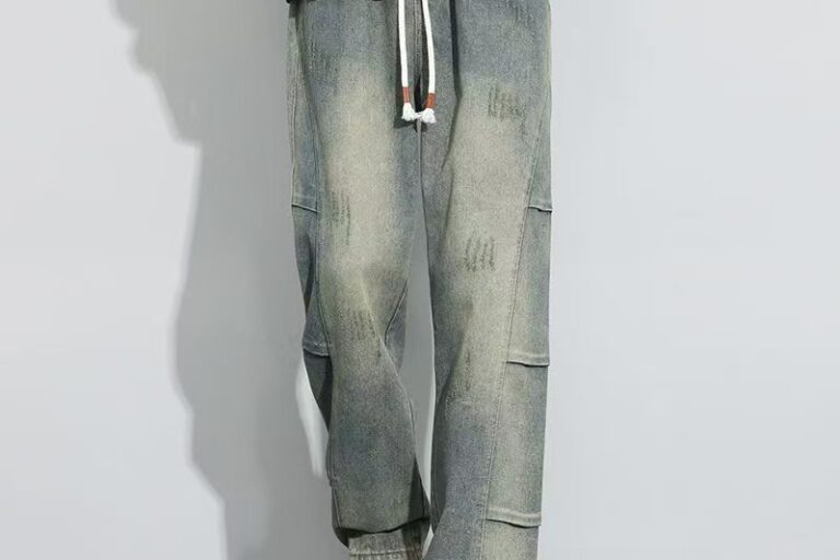 Vintage patchwork loose straight American men jeans