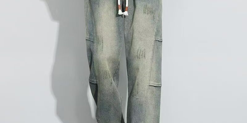 Vintage patchwork loose straight American men jeans