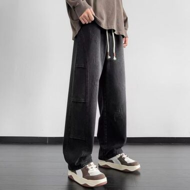 Vintage patchwork loose straight American men jeans