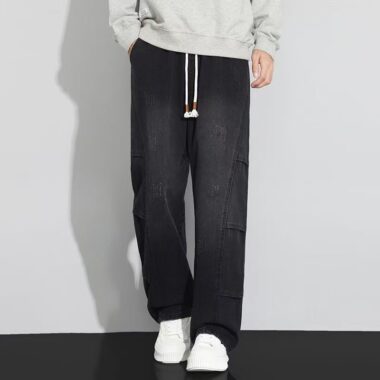 Vintage patchwork loose straight American men jeans