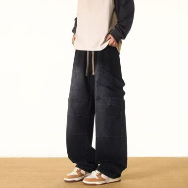 American plus size loose wide leg winter men jeans