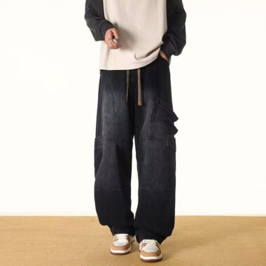 American plus size loose wide leg winter men jeans