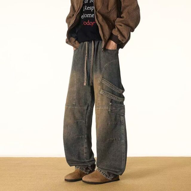 American plus size loose wide leg winter men jeans