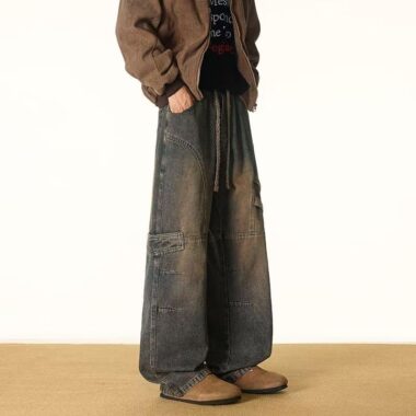American plus size loose wide leg winter men jeans