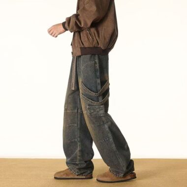 American plus size loose wide leg winter men jeans