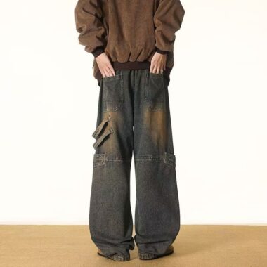 American plus size loose wide leg winter men jeans
