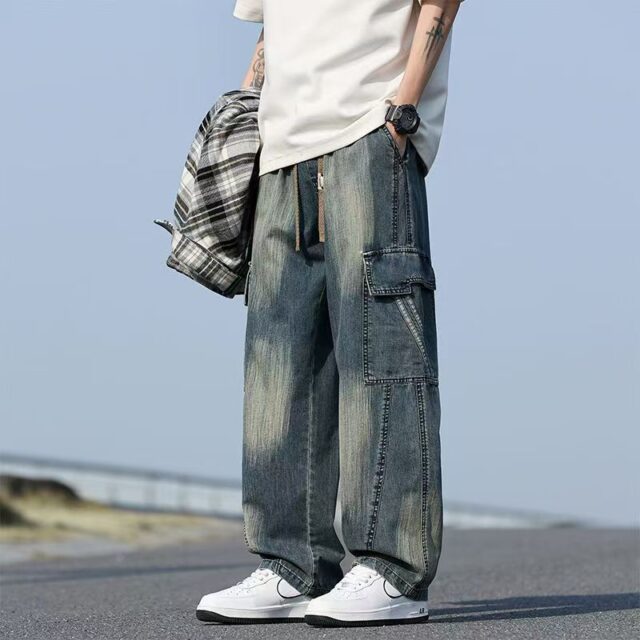 Spring summer plus size loose workwear men jeans