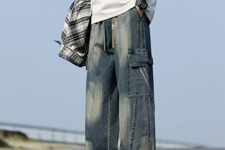 Spring summer plus size loose workwear men jeans
