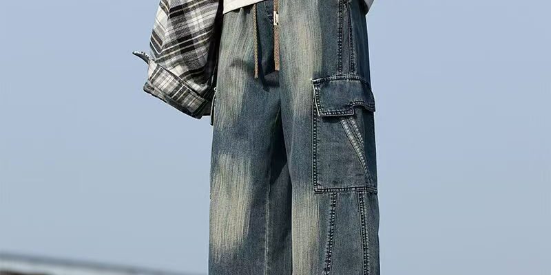 Spring summer plus size loose workwear men jeans