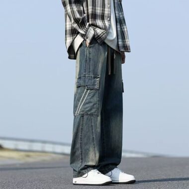 Spring summer plus size loose workwear men jeans