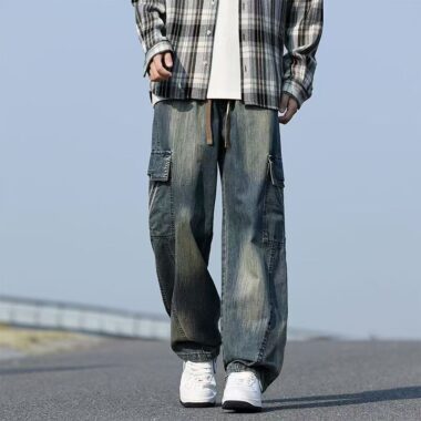 Spring summer plus size loose workwear men jeans