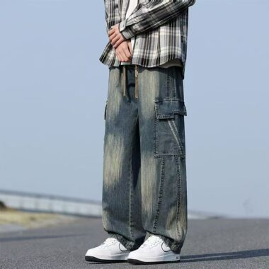 Spring summer plus size loose workwear men jeans