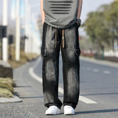 Spring summer plus size loose workwear men jeans